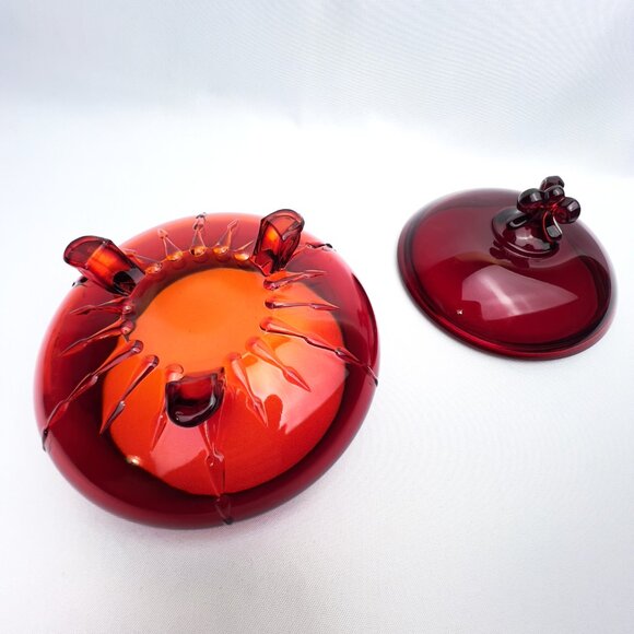 Viking Glass Epic Ruby Red Covered Dish UV Glow Hand Blown Vintage Candy Jar - Picture 7 of 11